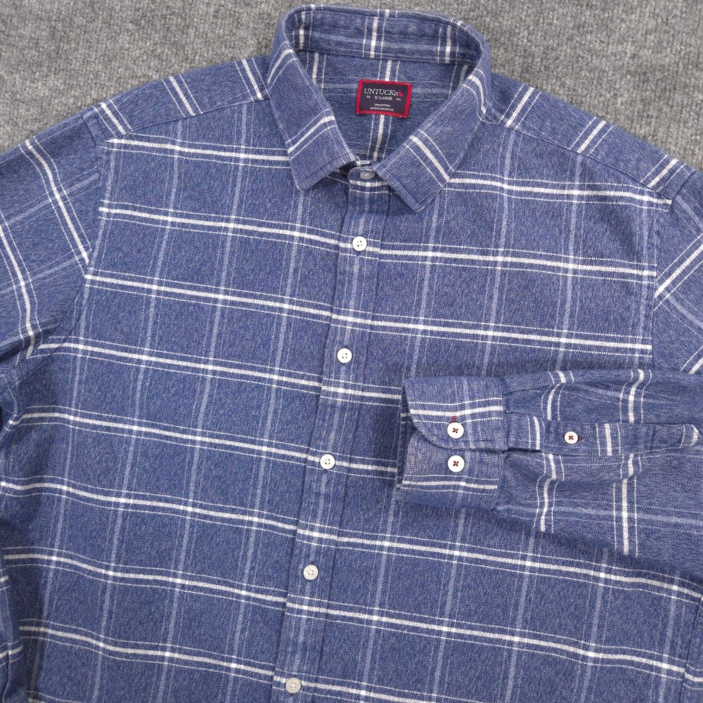 UNTUCKit Flannel Shirt Mens XL Blue White Windowpane Brignole Long Sleeve Casual